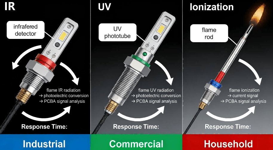 Comparison Diagram Of The Working Principles Of Three Flame Sensors
