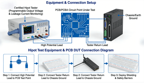 Connection Diagram Of Hipot Testing Equipment And Pcb Dut