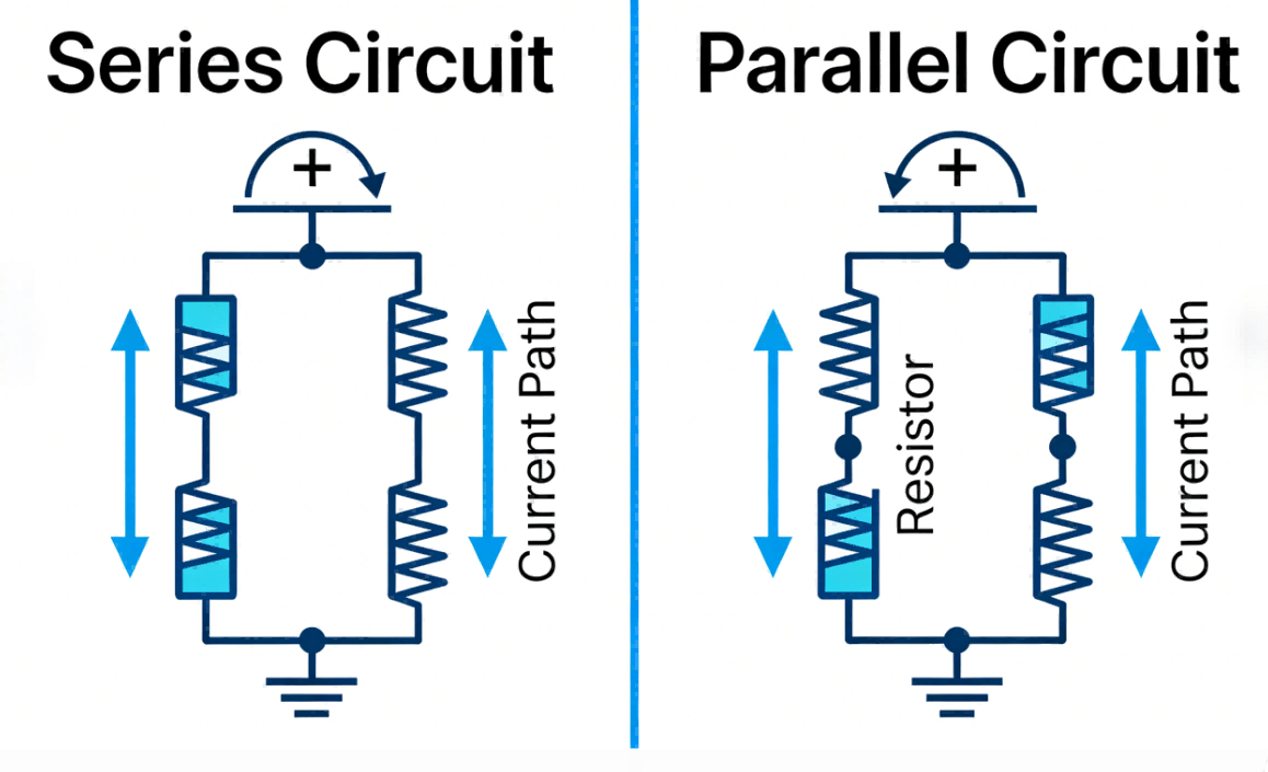 Series Vs Parallel Circuit Diagram Current Voltage Comparison