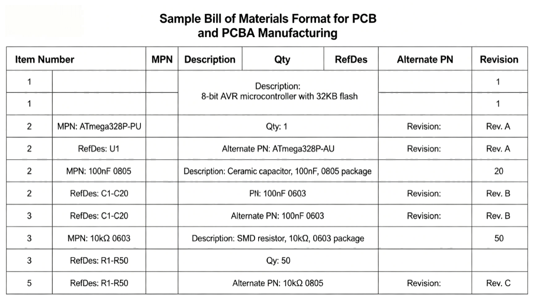 Sample Bill Of Materials Format For Pcb And Pcba Manufacturing Hcjmpcba
