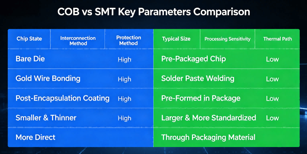 Comparison Table Of Key Parameters Between Cob And Smt