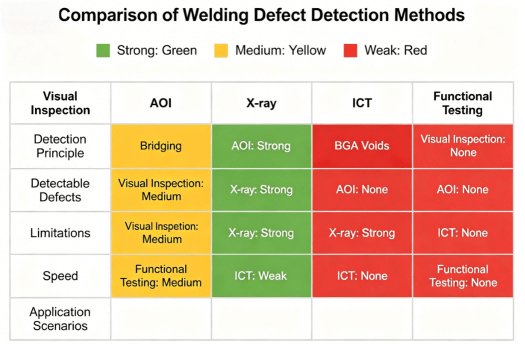 Comparison Table Of Welding Defect Detection Methods Hcjmpcba