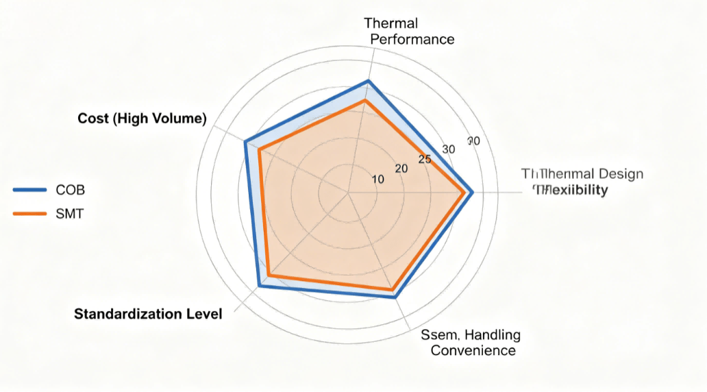 Radar Chart Comparing Advantages And Disadvantages Of Cob And Smt